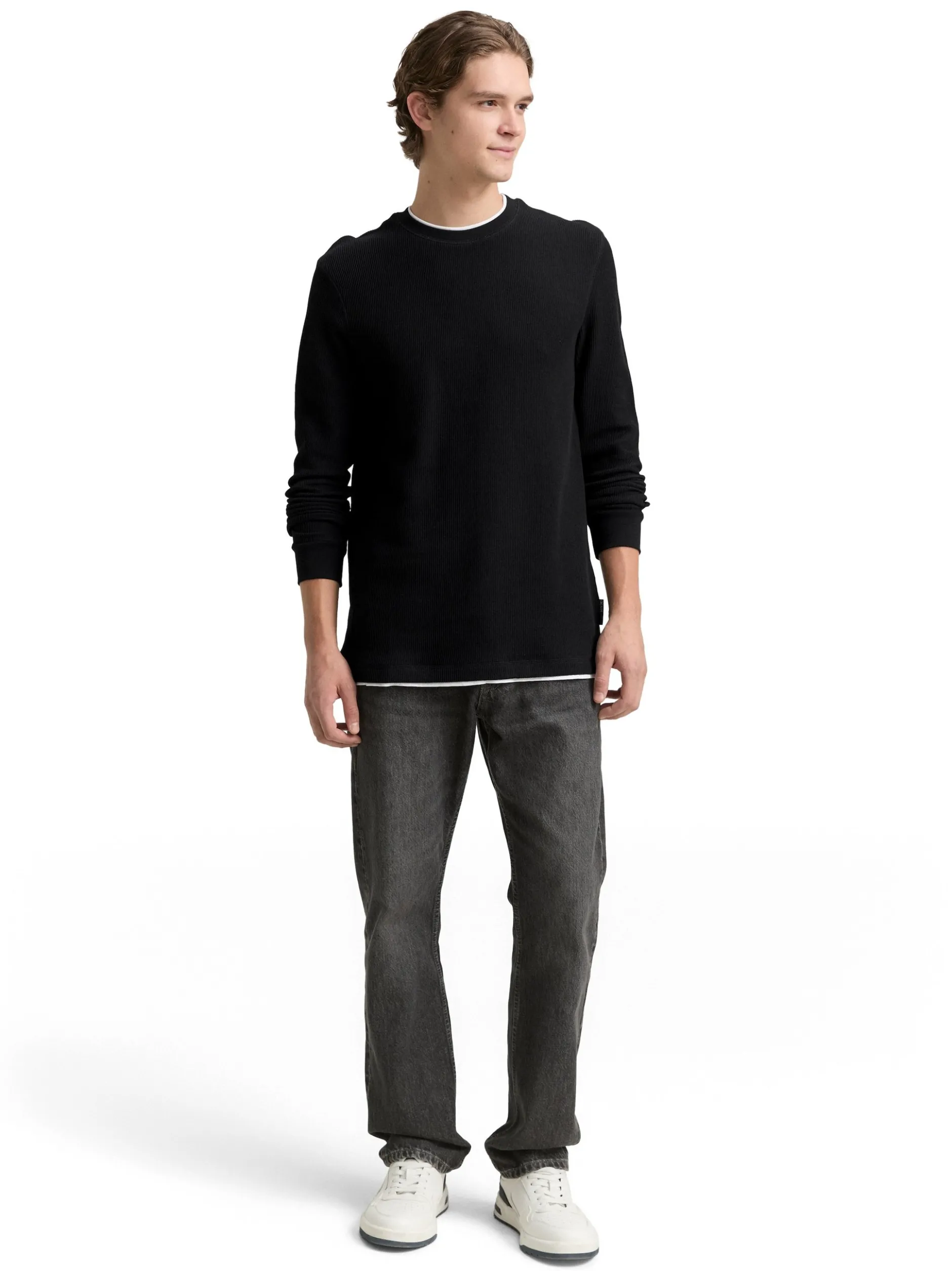 Tom Tailor Denim Herren Langarmshirt in schwarz