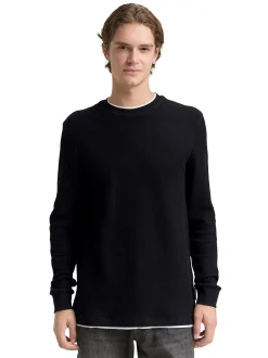 Tom Tailor Denim Herren Langarmshirt in schwarz