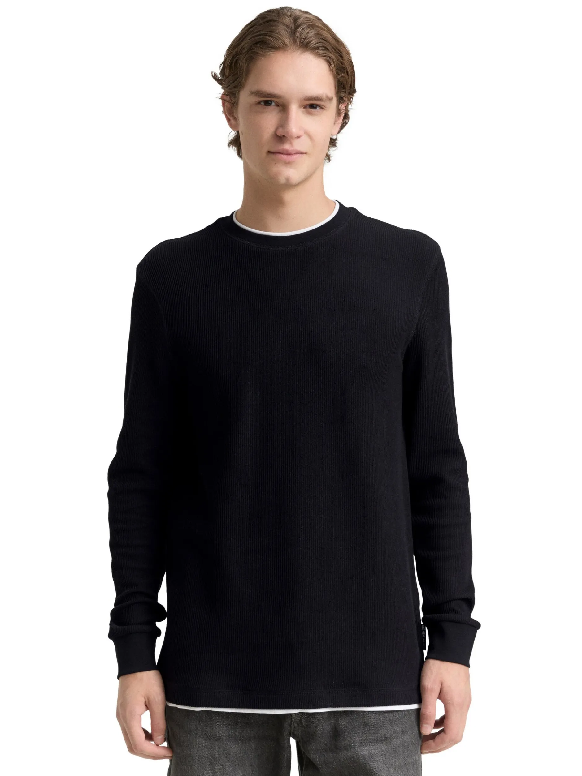 Tom Tailor Denim Herren Langarmshirt in schwarz