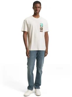 Tom Tailor Denim Herren T-Shirt in ecru mehrfarbig