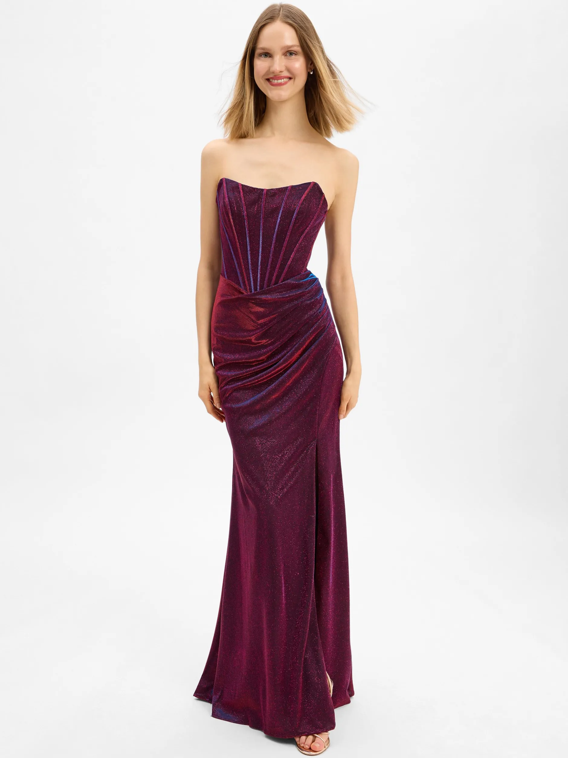 Unique Damen Abendkleid in bordeaux blau - Länge: lang