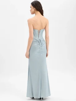 Unique Damen Abendkleid in hellblau silber - Länge: lang