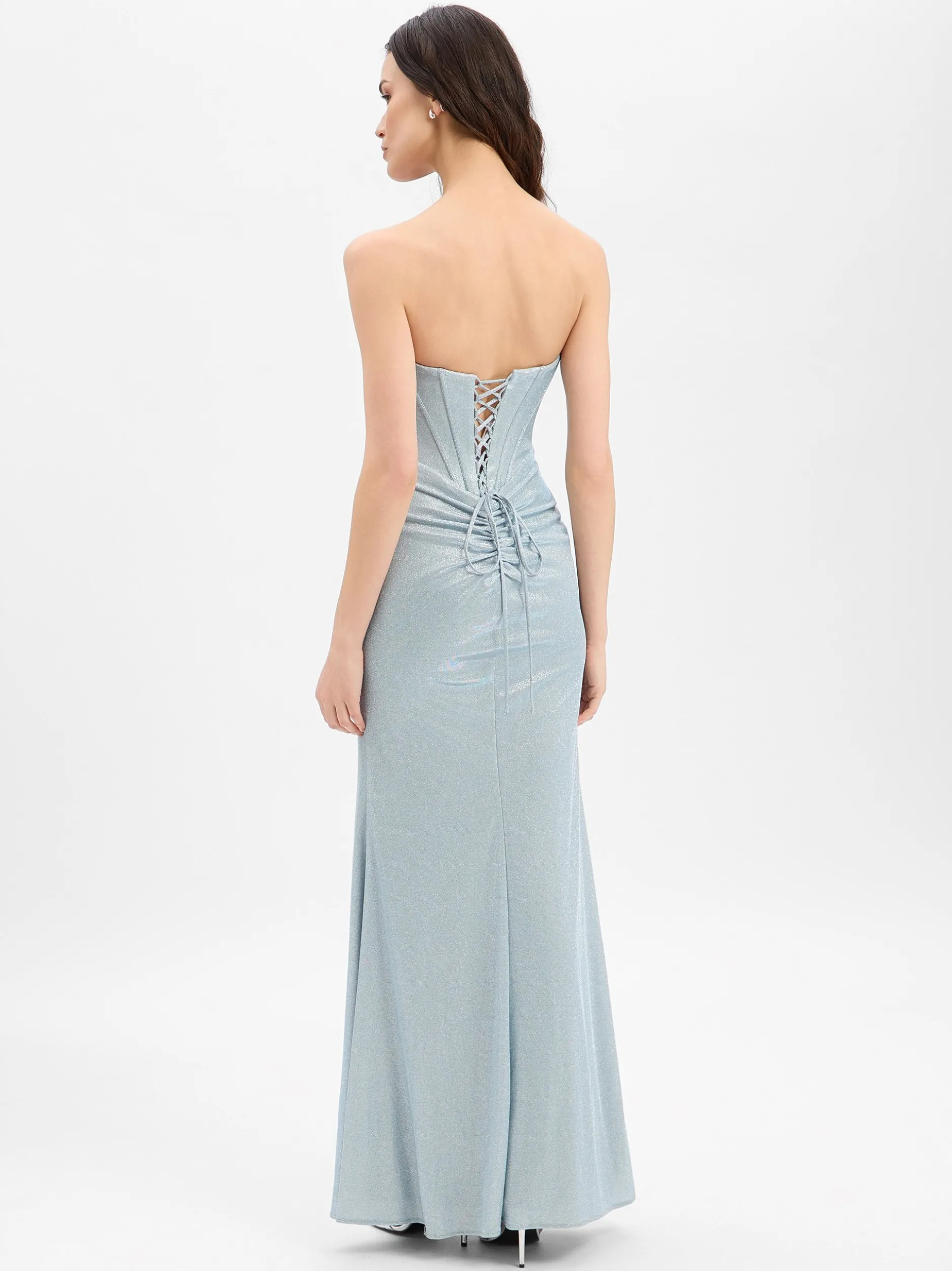 Unique Damen Abendkleid in hellblau silber - Länge: lang