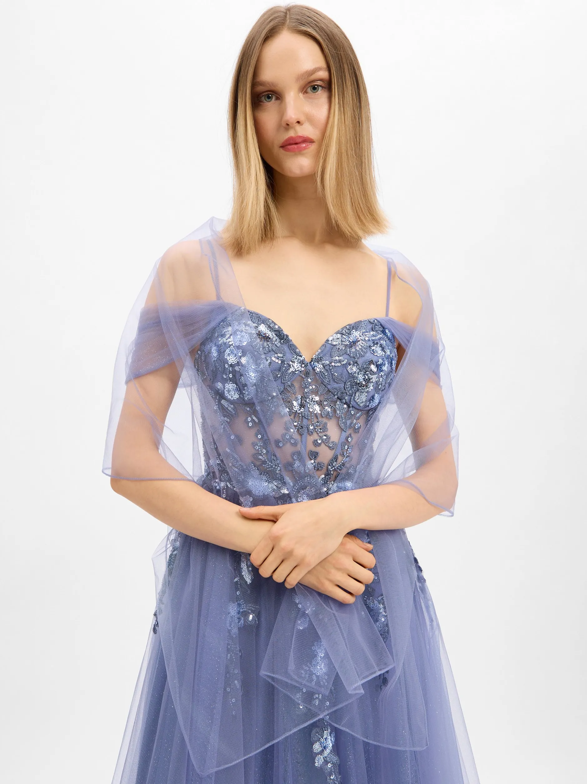 Unique Damen Abendkleid in indigo - Ärmel: ohne Arm
