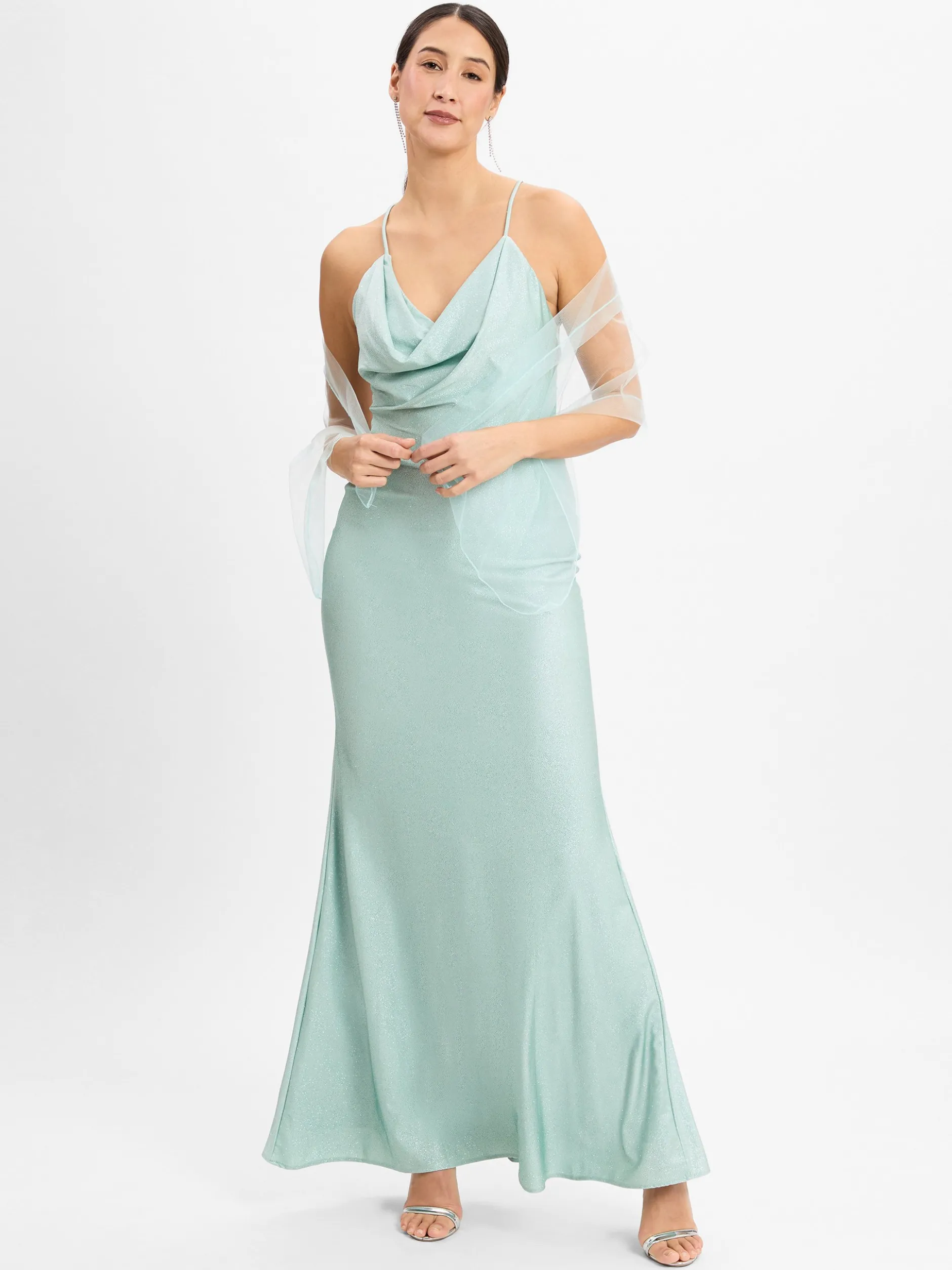 Unique Damen Abendkleid mit Stola in türkis