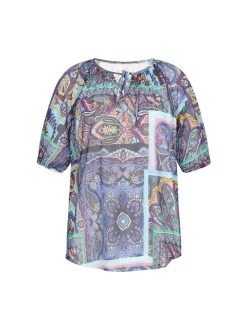 Usha Damen Bluse in blau - Ausschnitt: Rundhals