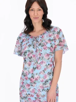 Usha Damen Bluse in blau - Ausschnitt: Rundhals