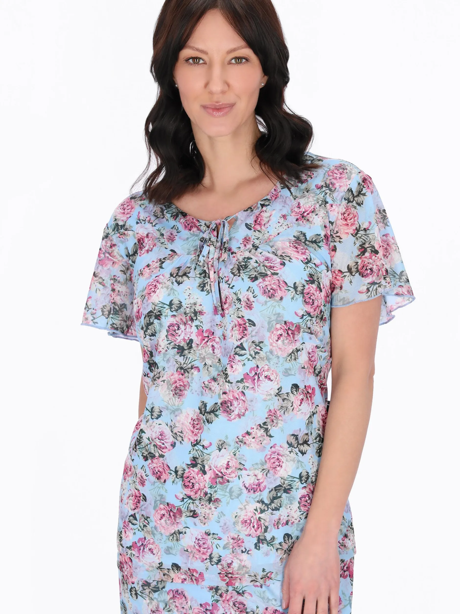 Usha Damen Bluse in blau - Ausschnitt: Rundhals