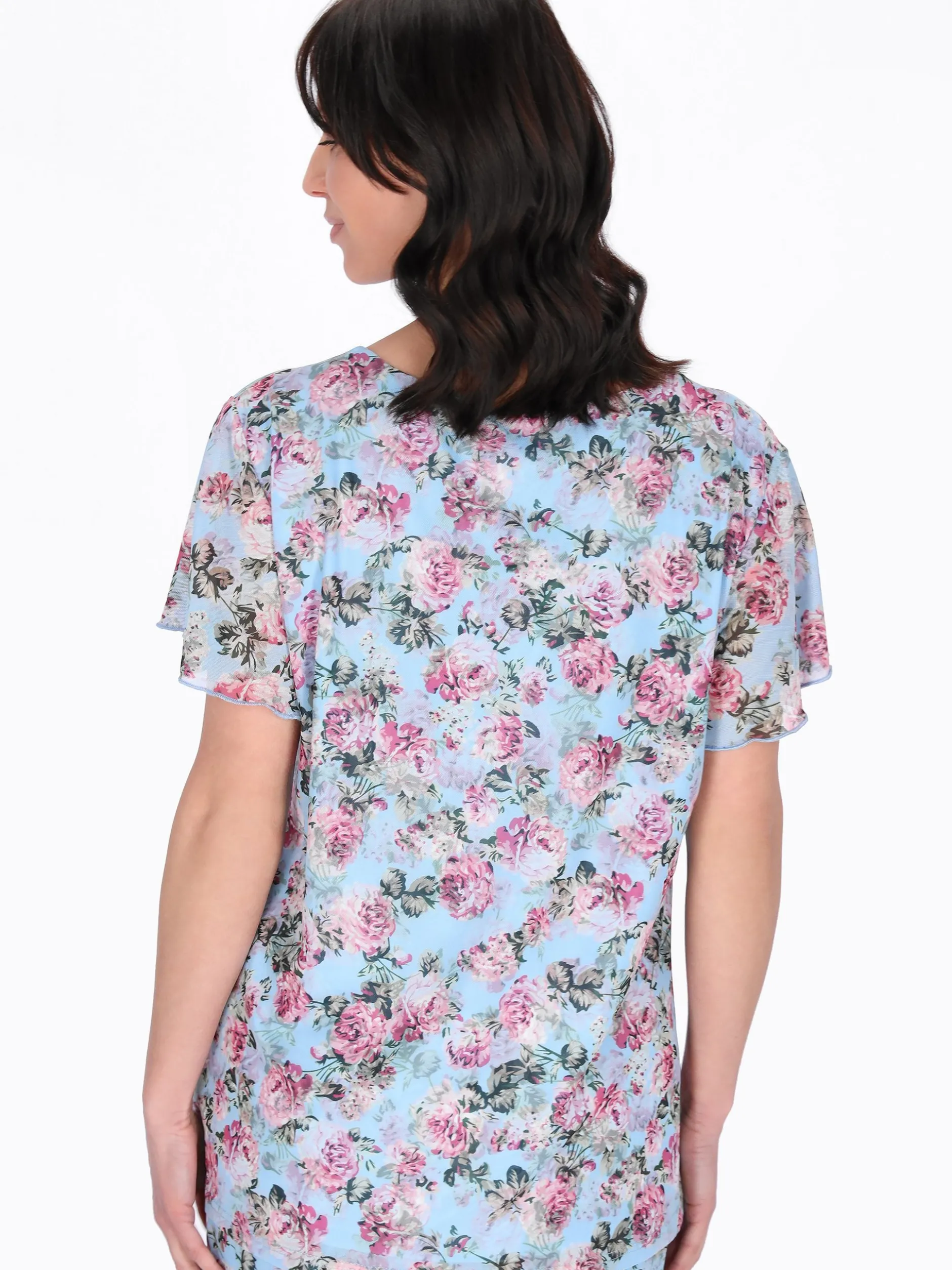 Usha Damen Bluse in blau - Ausschnitt: Rundhals