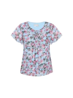 Usha Damen Bluse in blau - Ausschnitt: Rundhals