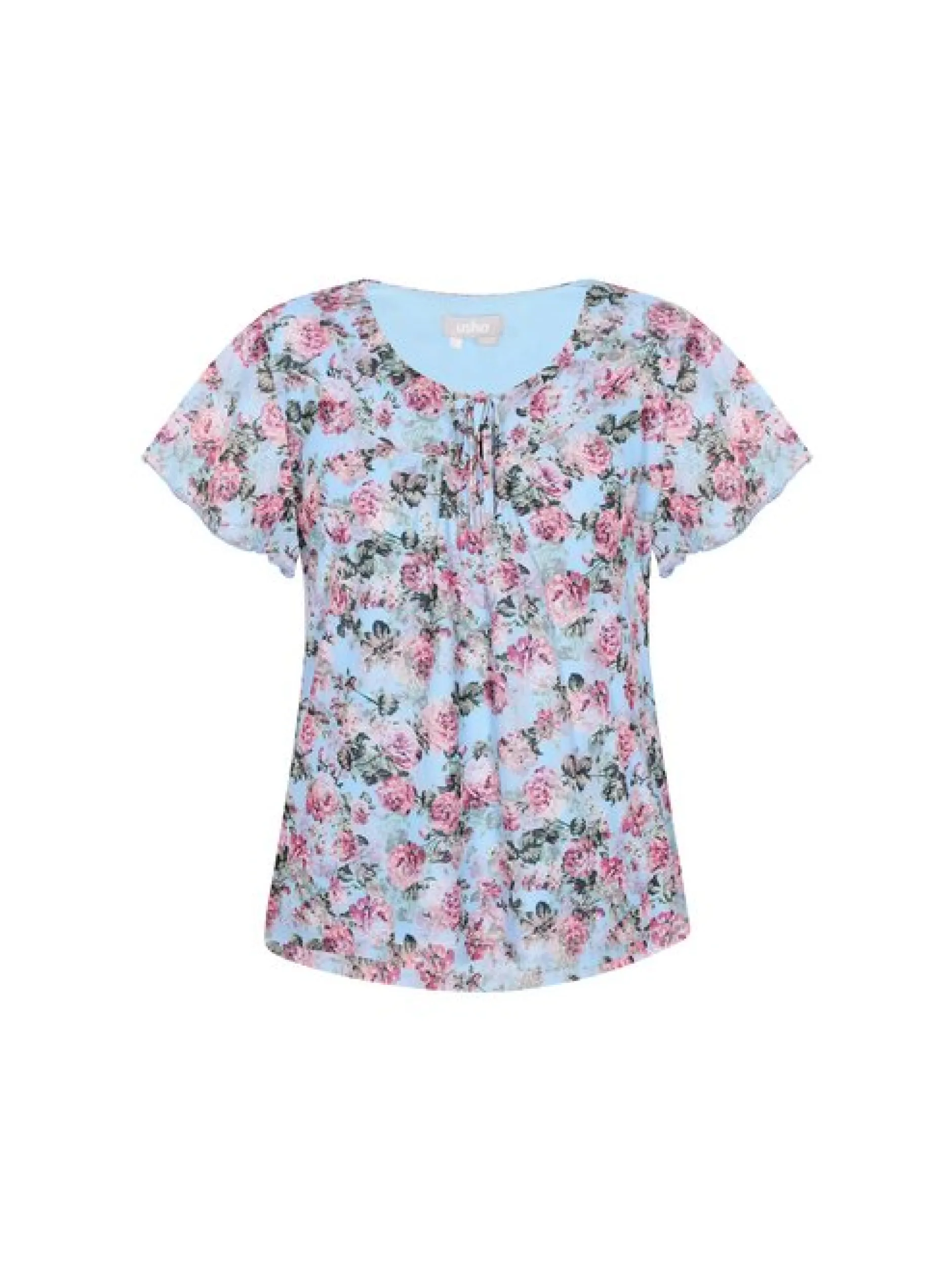 Usha Damen Bluse in blau - Ausschnitt: Rundhals