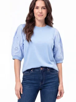 Usha Damen Bluse in blau - Ausschnitt: Rundhals