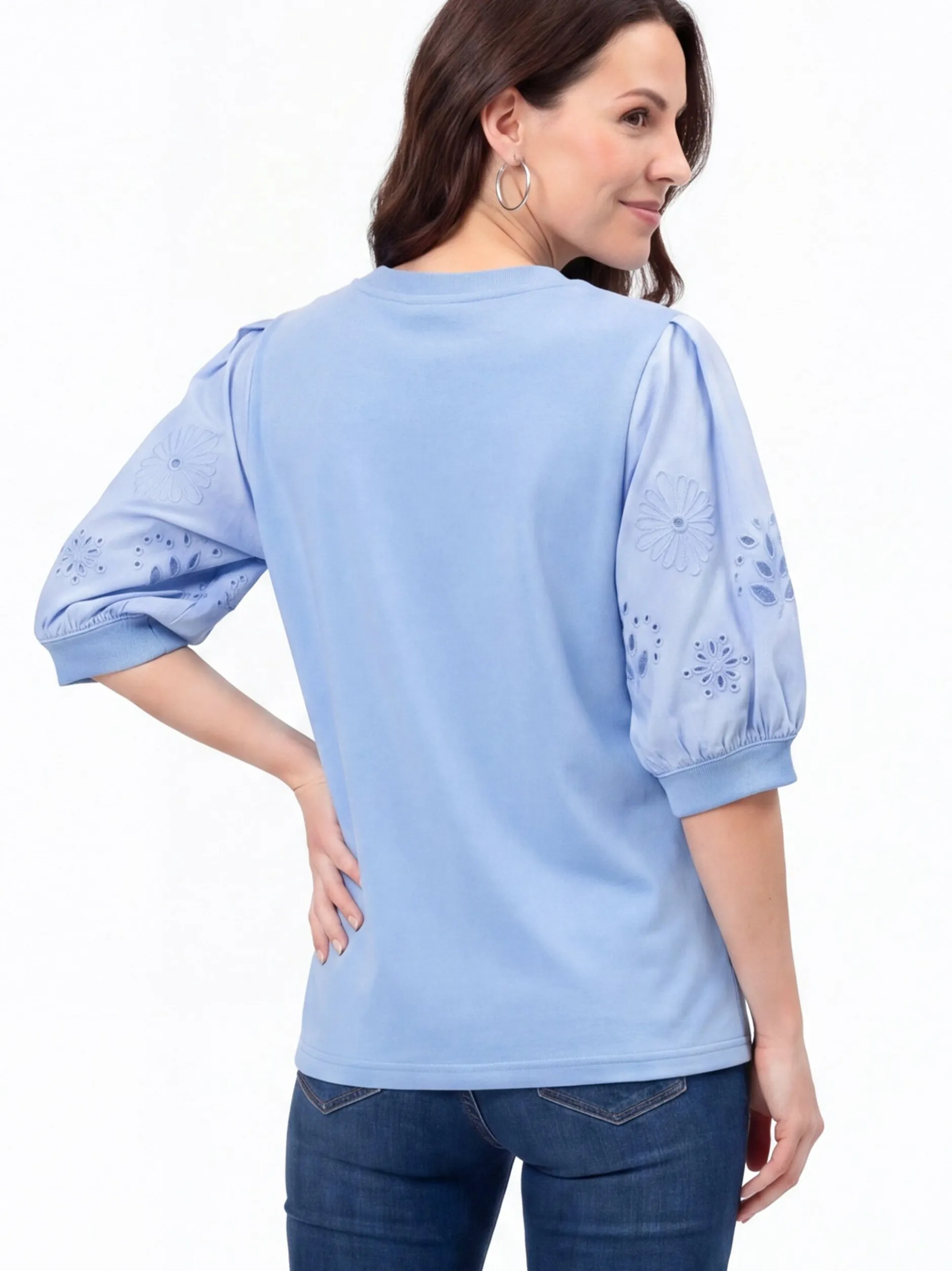 Usha Damen Bluse in blau - Ausschnitt: Rundhals