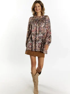 Usha Damen Bluse in braun - Ausschnitt: U-Boot
