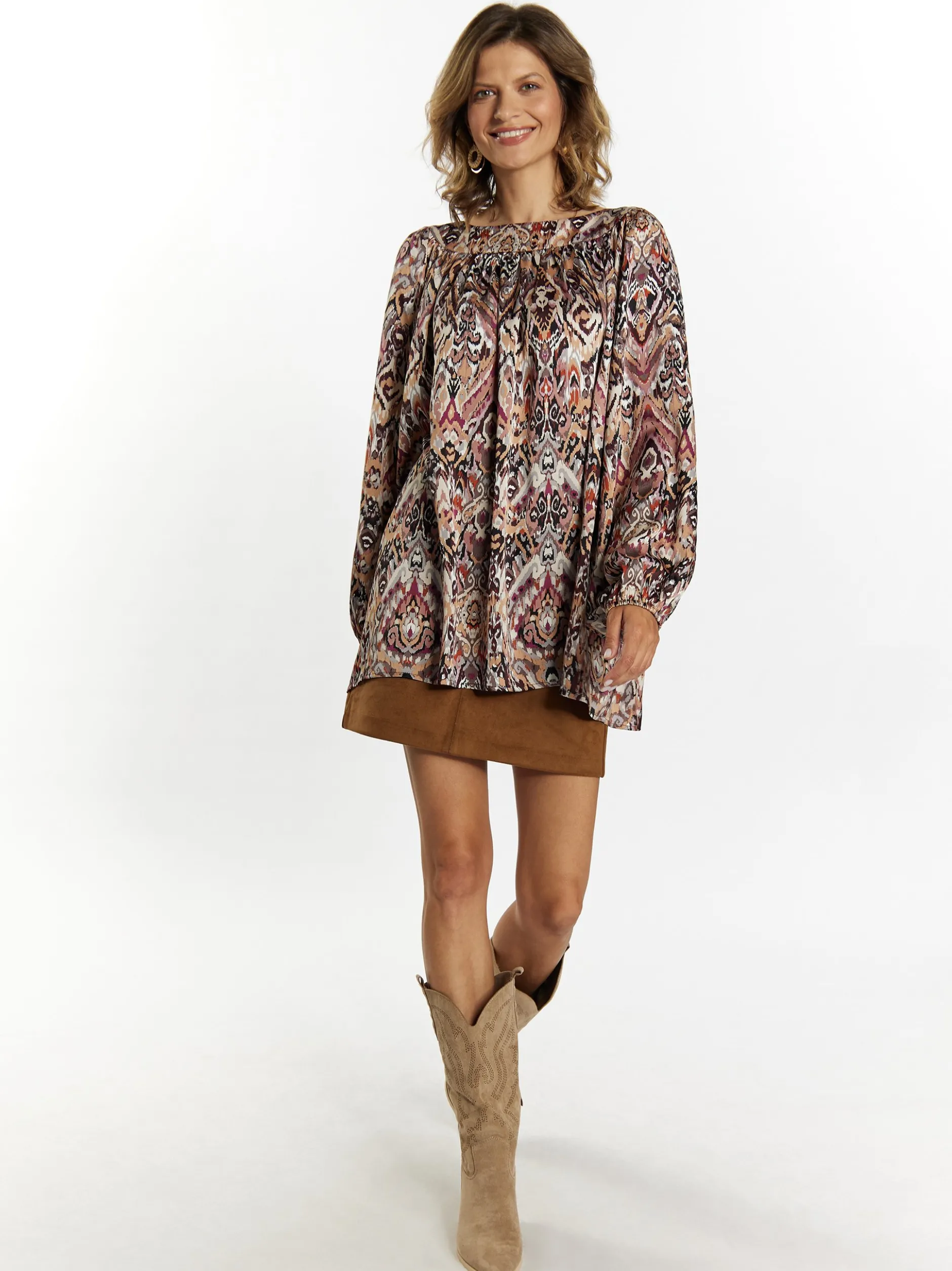 Usha Damen Bluse in braun - Ausschnitt: U-Boot