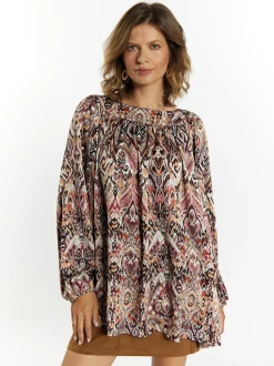Usha Damen Bluse in braun - Ausschnitt: U-Boot