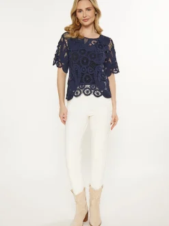 Usha Damen Bluse in marine - Ausschnitt: Rundhals