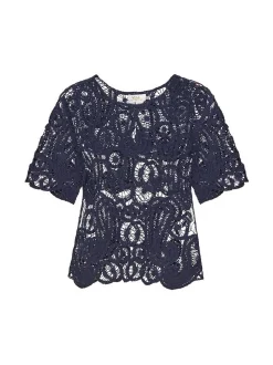 Usha Damen Bluse in marine - Ausschnitt: Rundhals