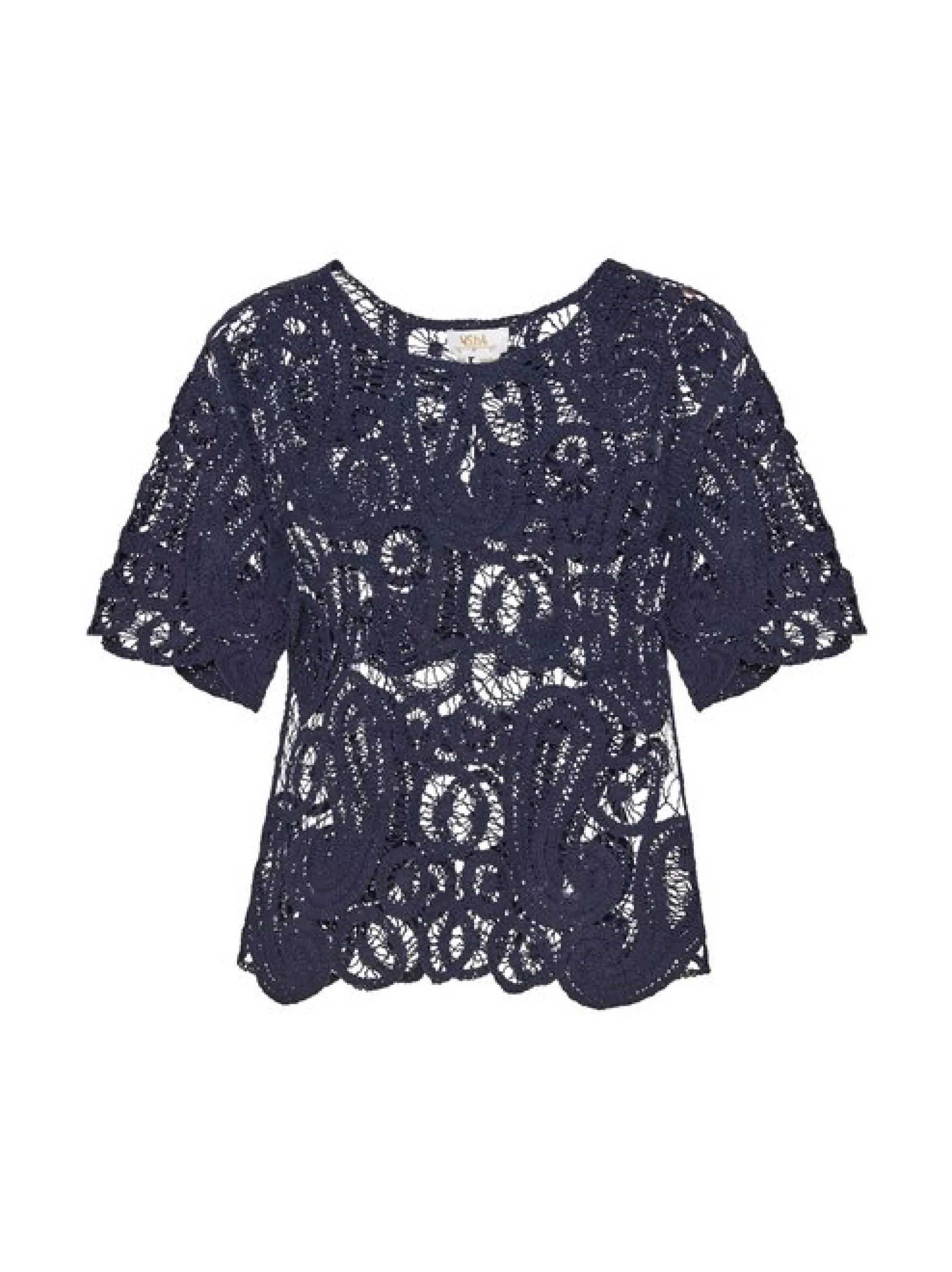 Usha Damen Bluse in marine - Ausschnitt: Rundhals