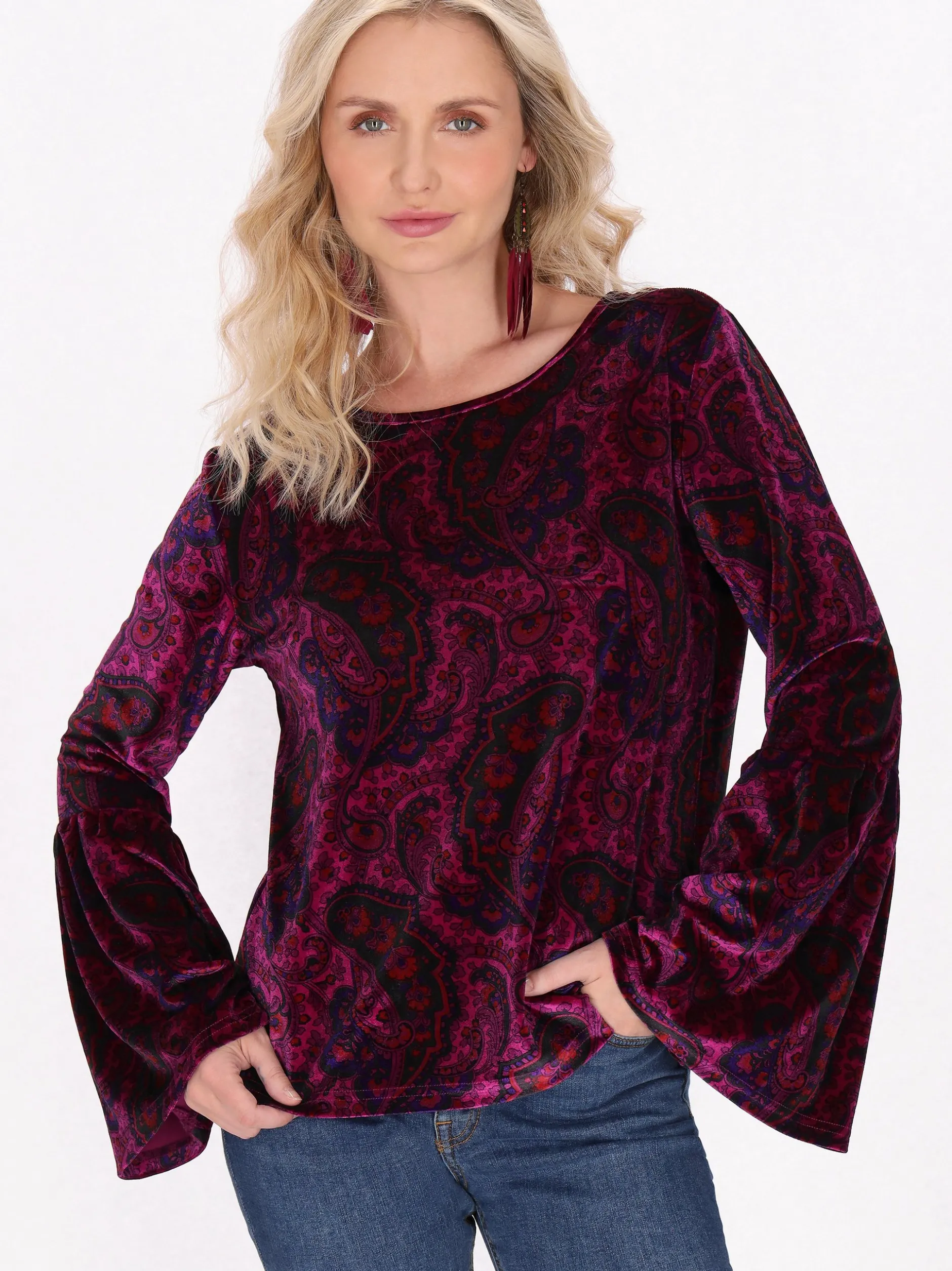 Usha Damen Bluse in mehrfarbig - Ausschnitt: Rundhals