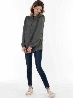 Usha Damen Bluse in oliv - Ausschnitt: ohne Kragen