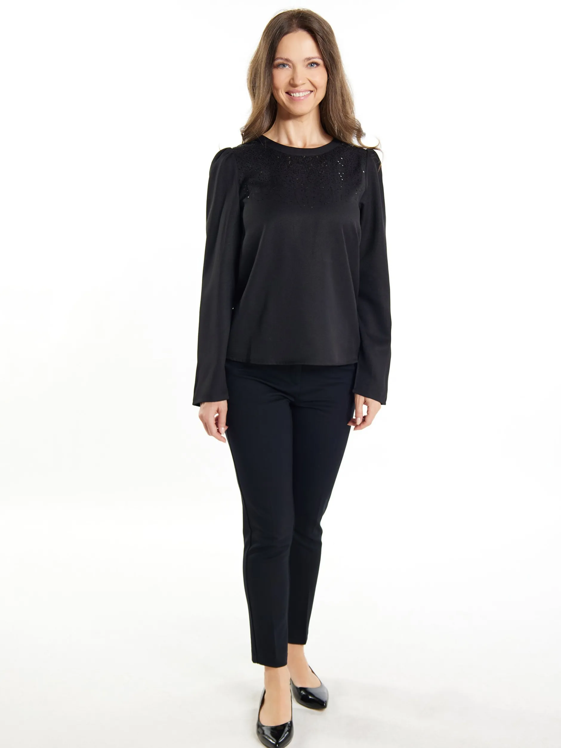 Usha Damen Bluse in schwarz - Ausschnitt: Rundhals