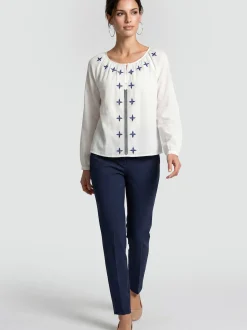 Usha Damen Bluse in weiß - Ausschnitt: Rundhals