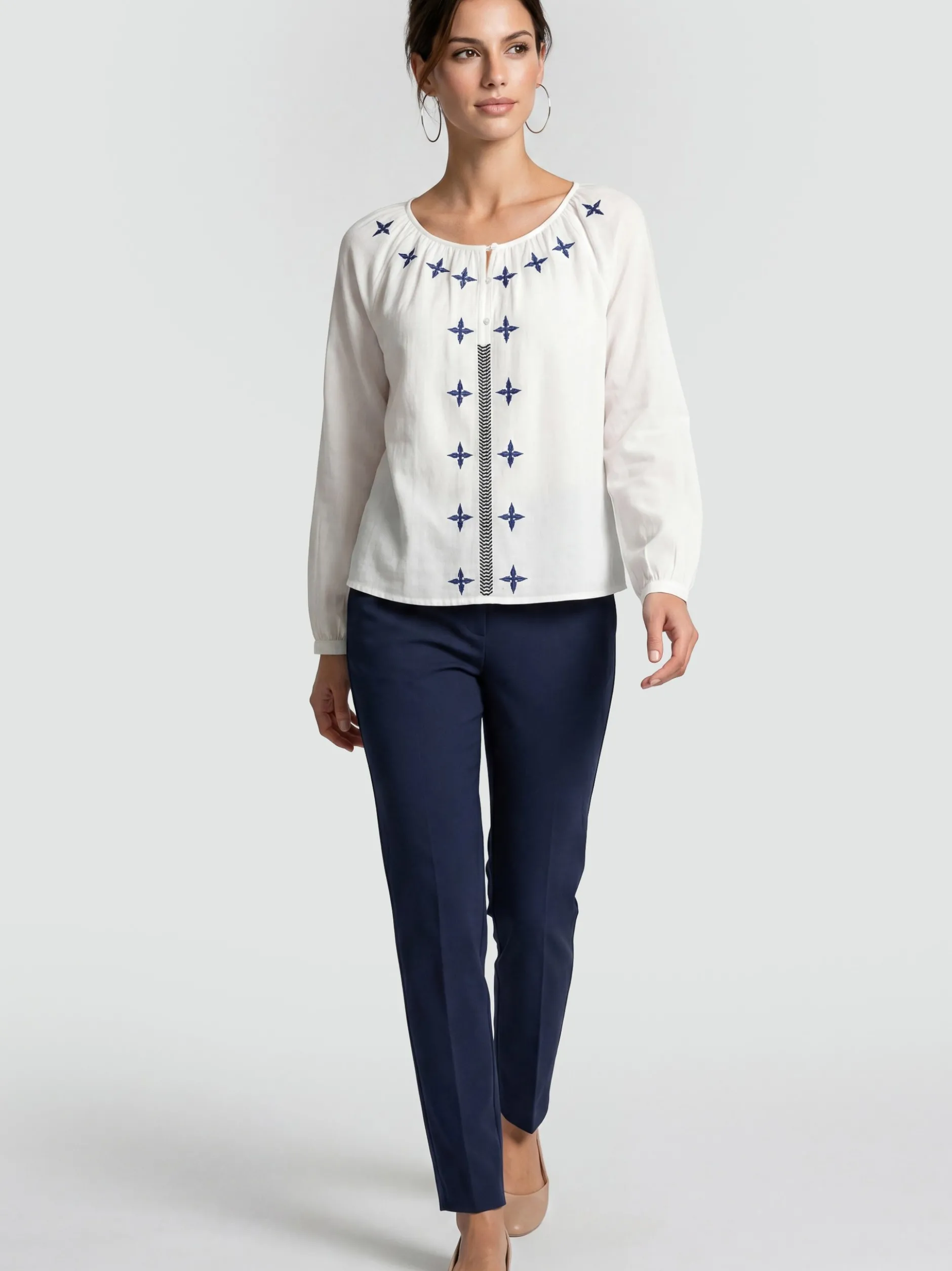 Usha Damen Bluse in weiß - Ausschnitt: Rundhals