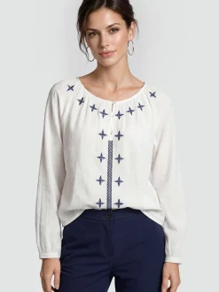 Usha Damen Bluse in weiß - Ausschnitt: Rundhals