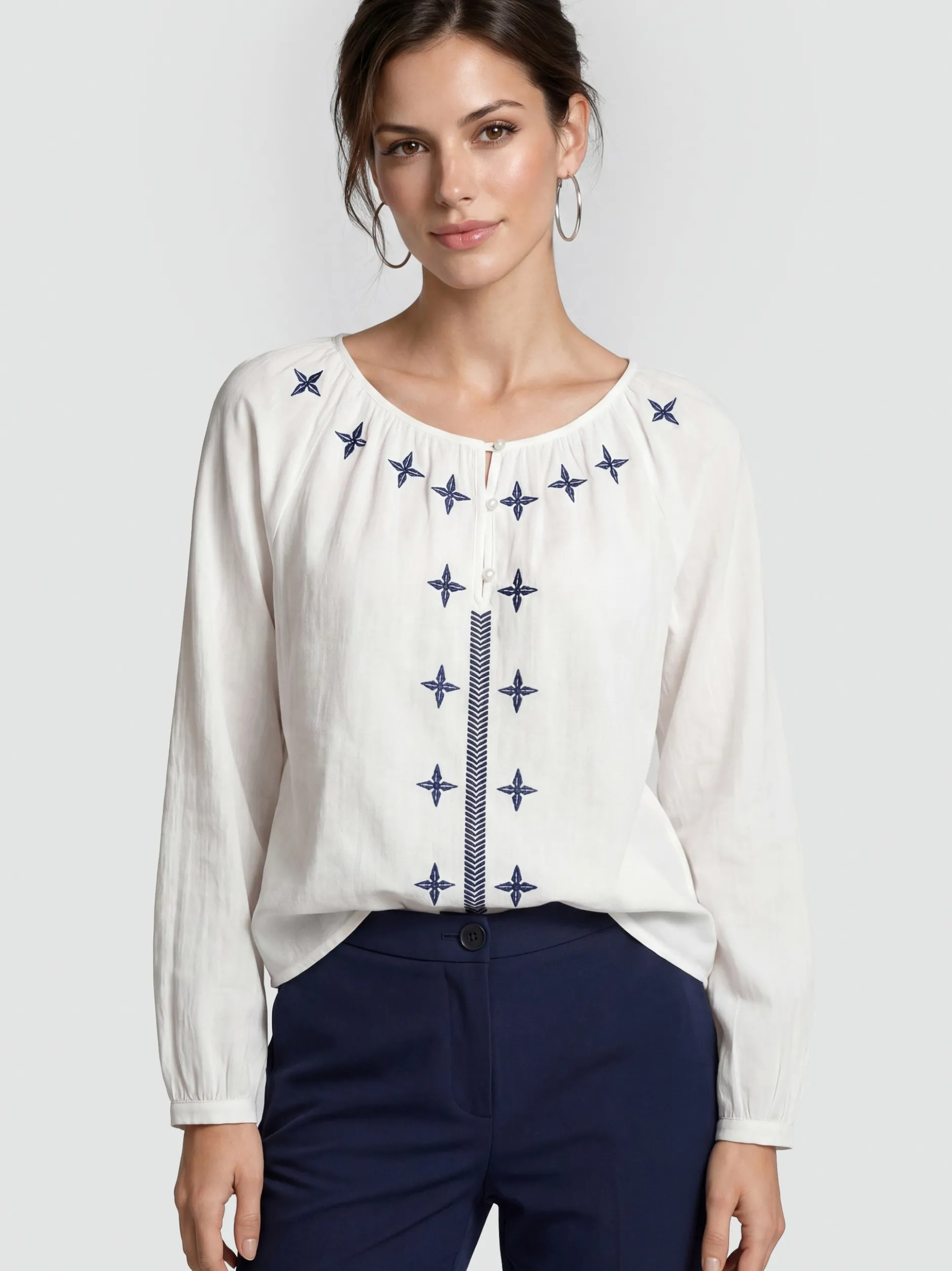 Usha Damen Bluse in weiß - Ausschnitt: Rundhals