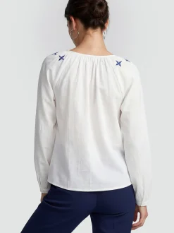 Usha Damen Bluse in weiß - Ausschnitt: Rundhals