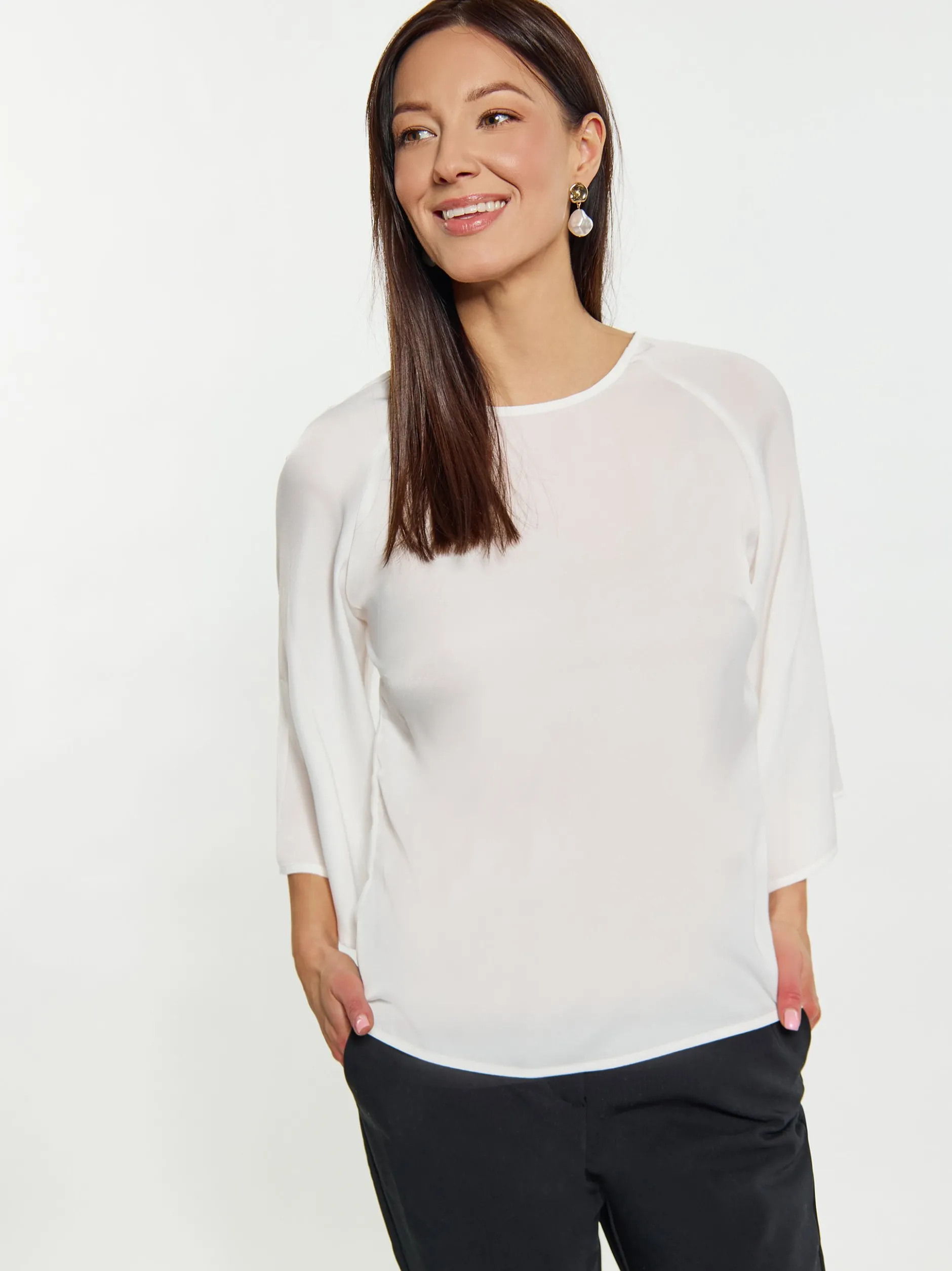 Usha Damen Bluse in weiß - Ausschnitt: Rundhals