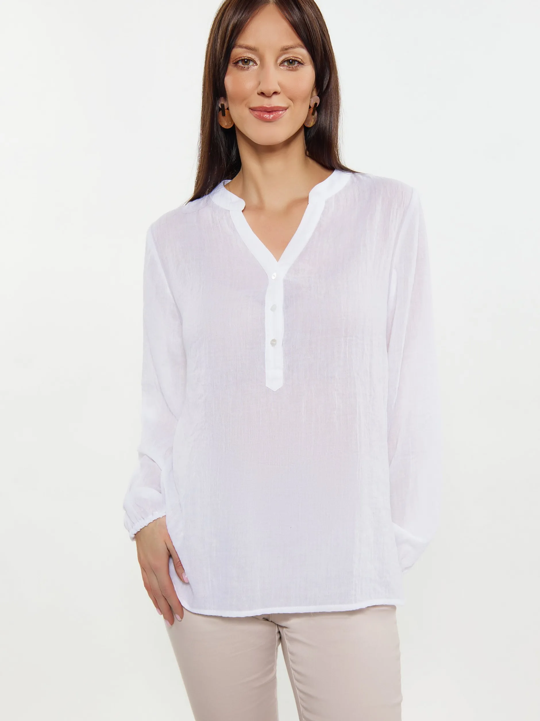 Usha Damen Bluse in weiß - Ausschnitt: V-Ausschnitt