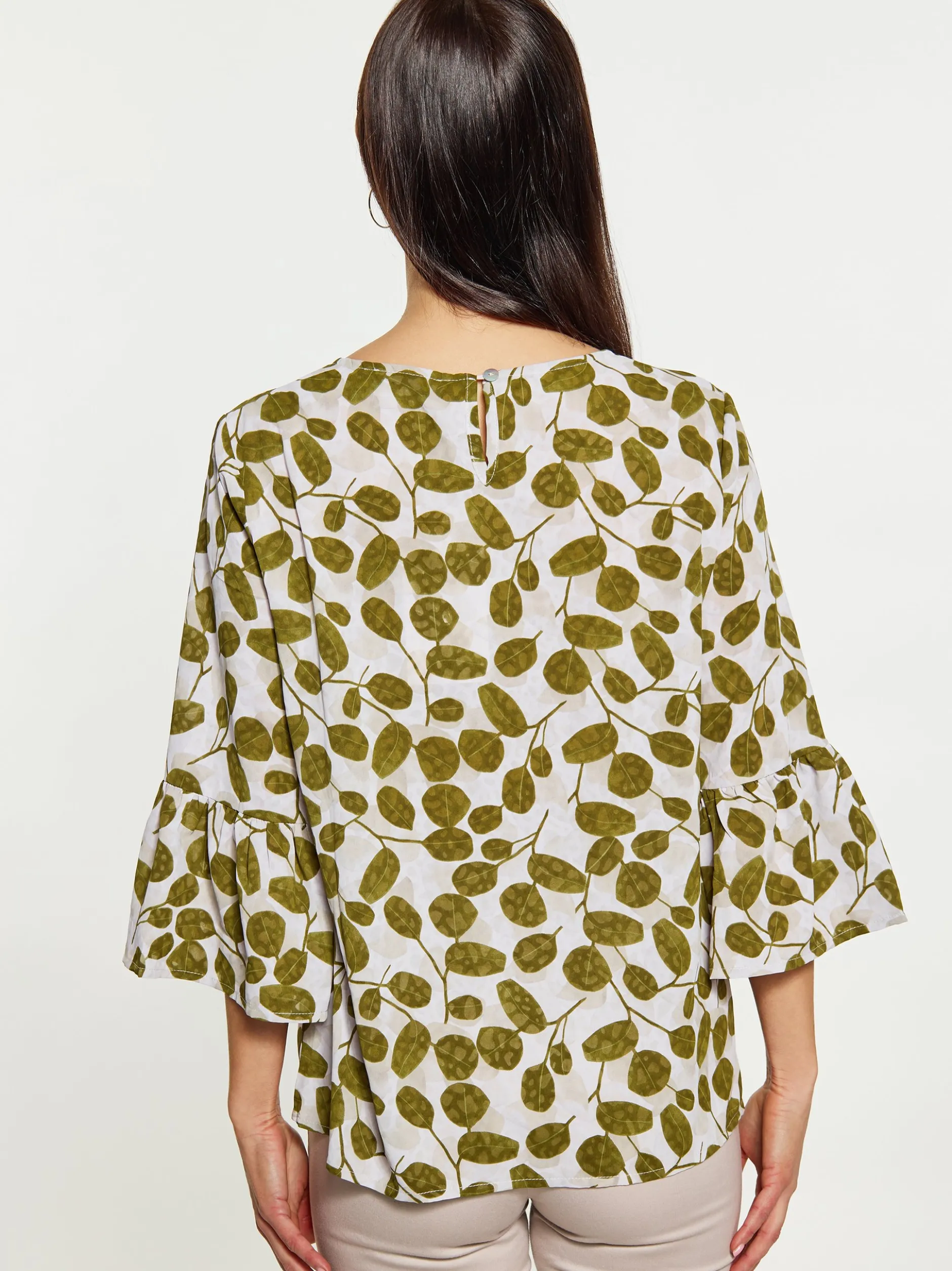 Usha Damen Bluse in weiß - Ausschnitt: Rundhals