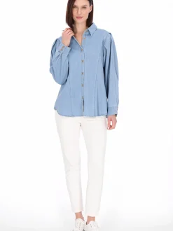 Usha Damen Hemdbluse in blau