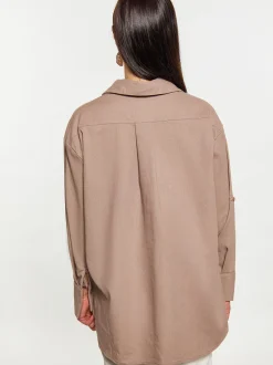 Usha Damen Hemd in taupe - Ausschnitt: ohne Kragen