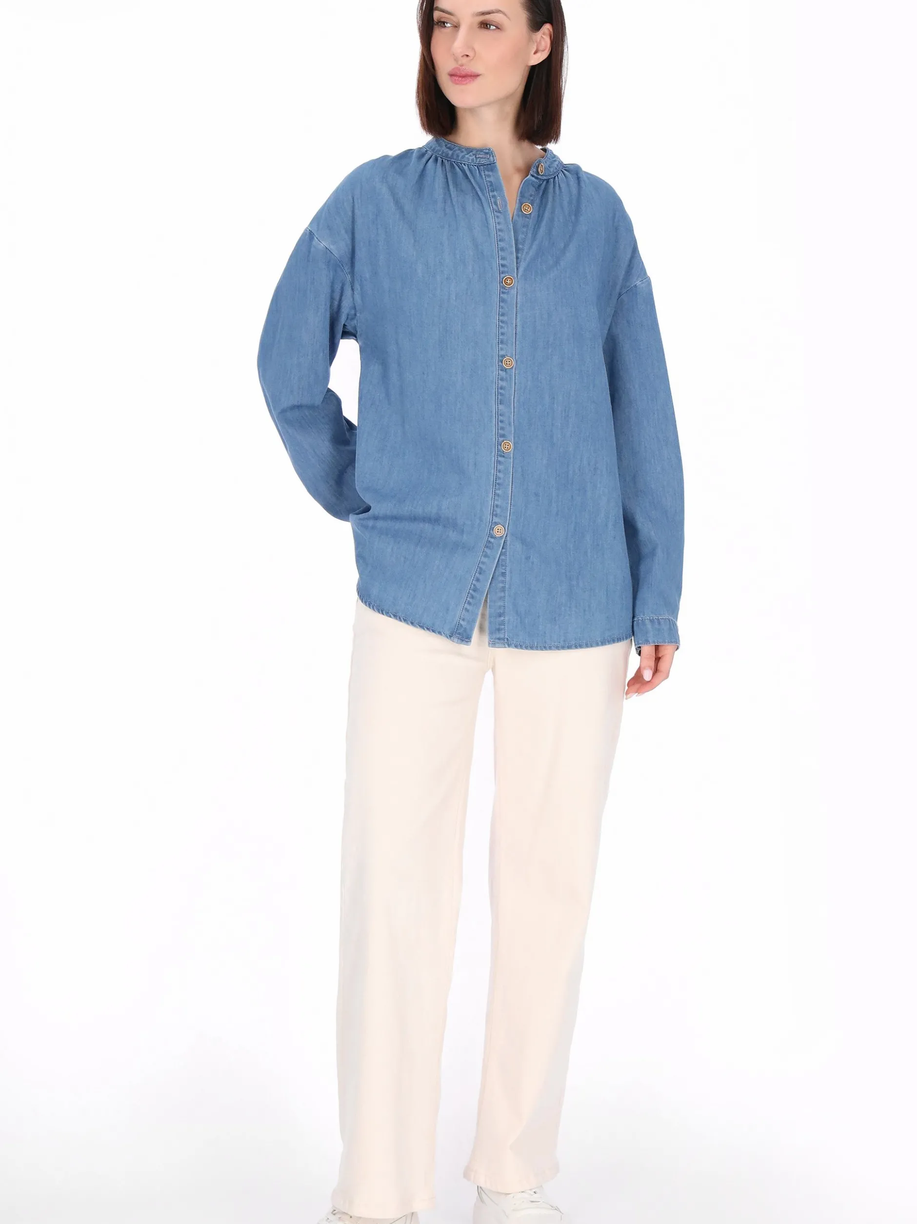 Usha Damen Jeansbluse in blau