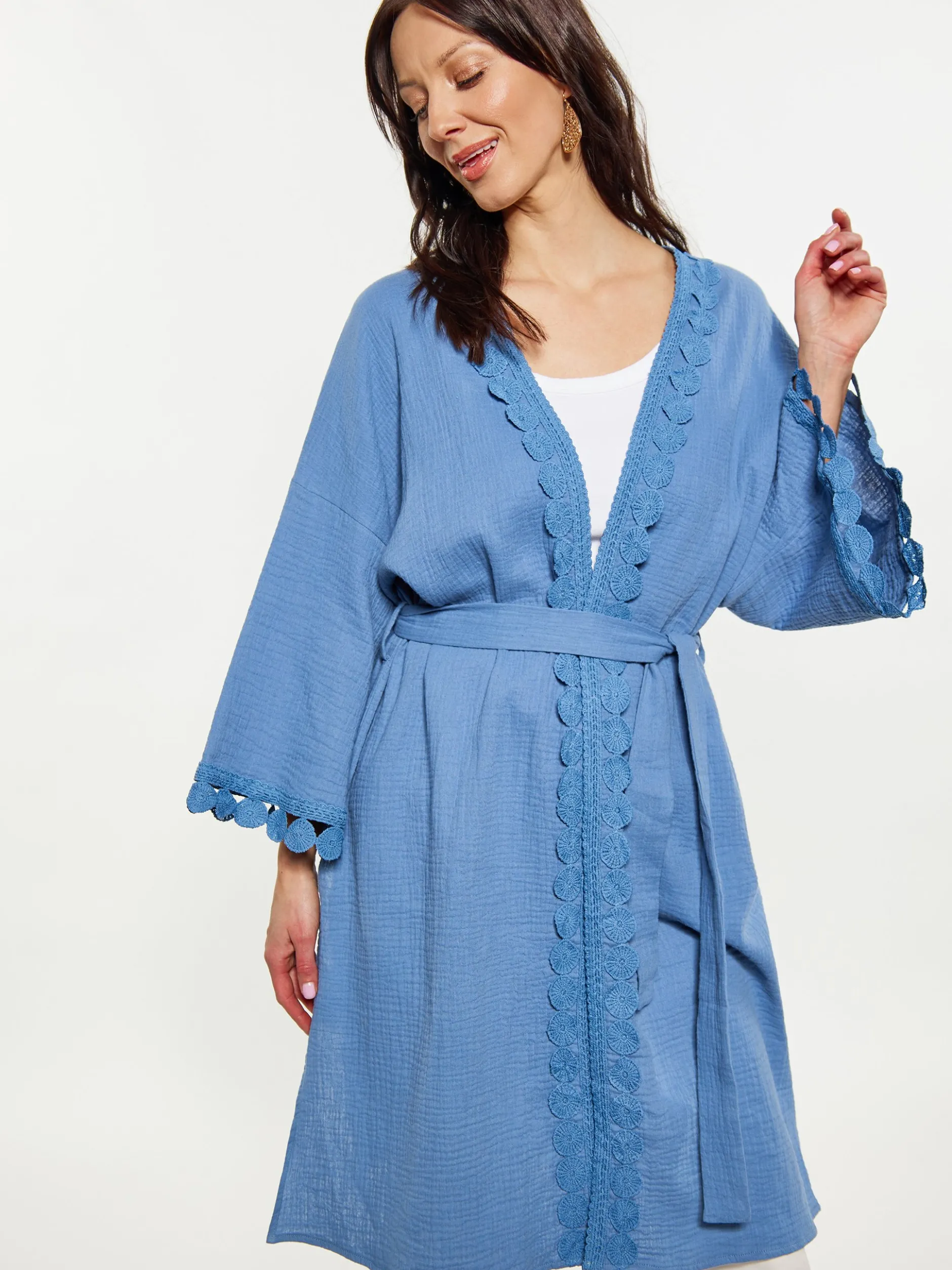 Usha Damen Kimono in blau - Ausschnitt: Envelope