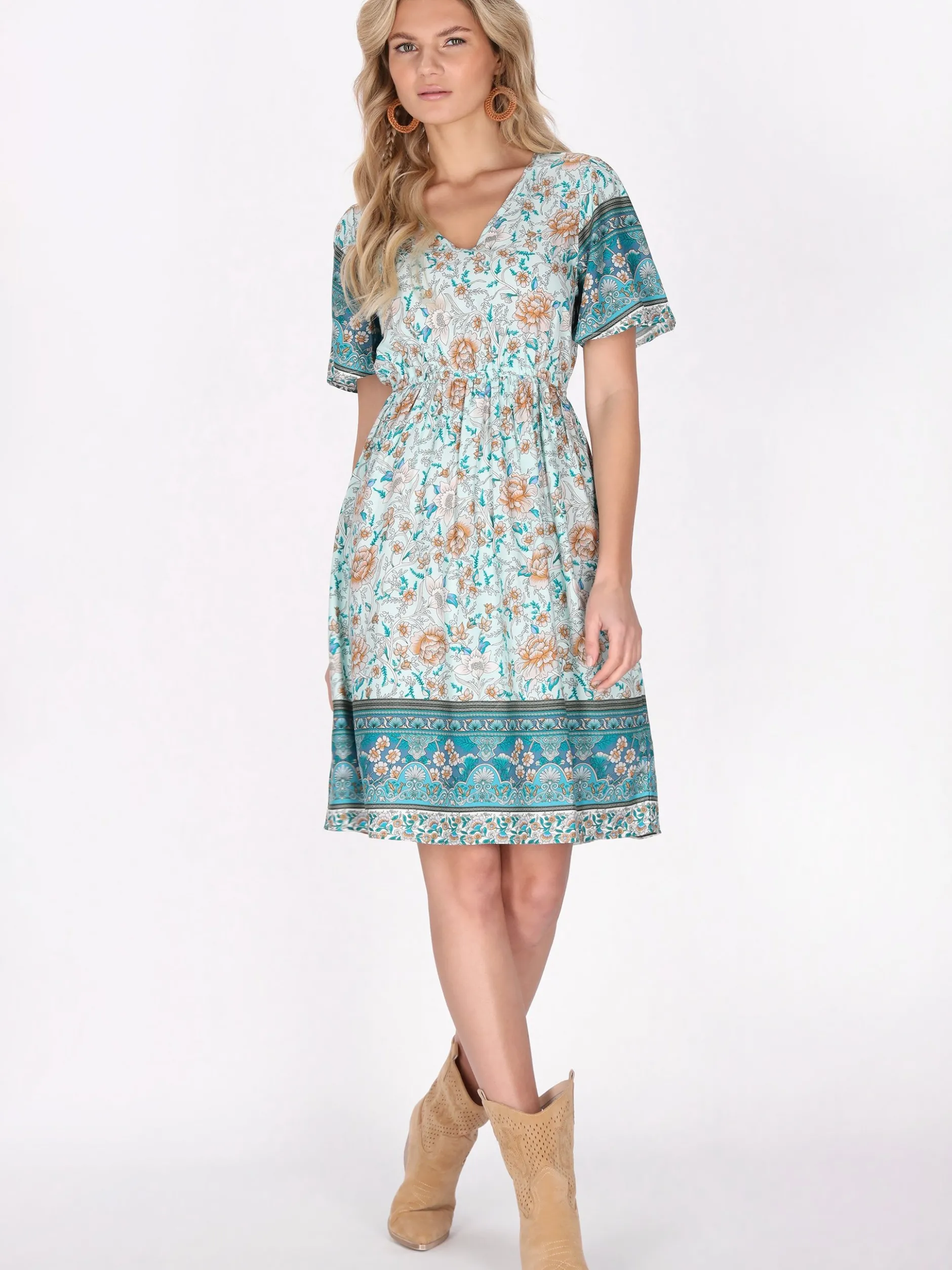 Usha Damen Kleid in aqua - Länge: mittel