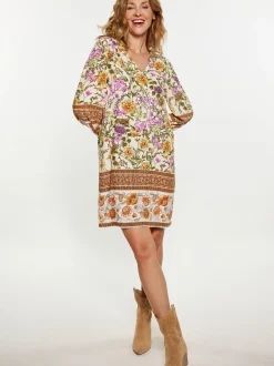 Usha Damen Kleid in beige - Ausschnitt: V-Ausschnitt