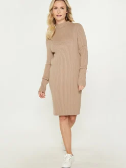 Usha Damen Kleid in beige - Länge: mittel