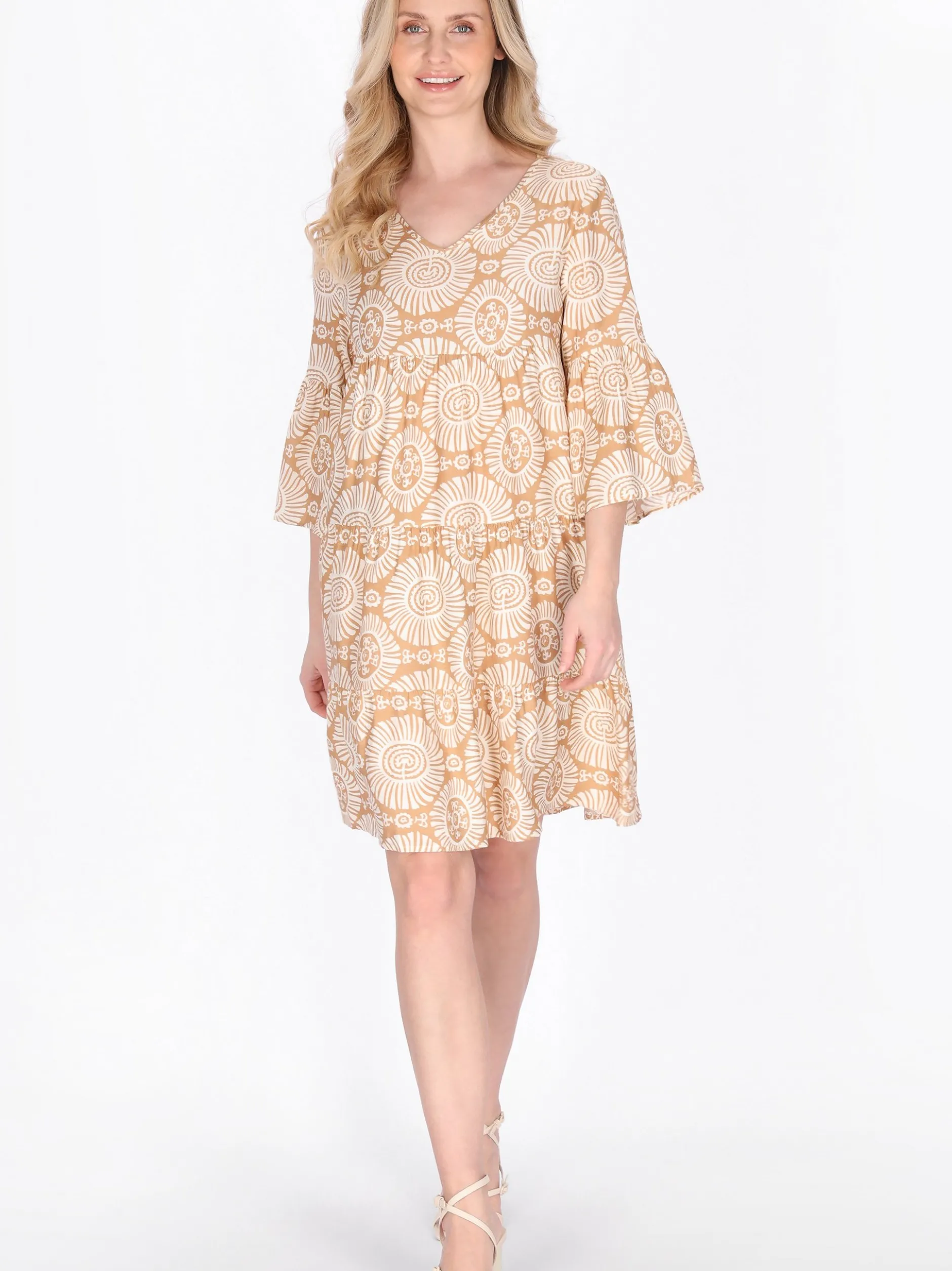Usha Damen Kleid in beige - Länge: mittel