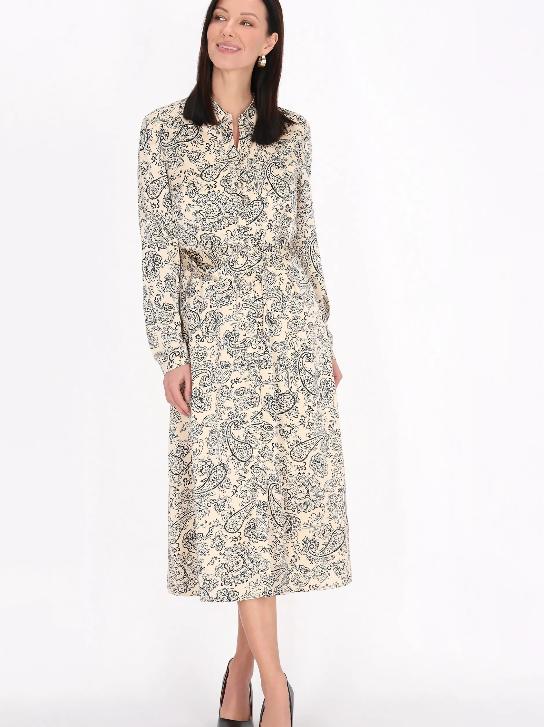 Usha Damen Kleid in beige schwarz - Länge: mittel
