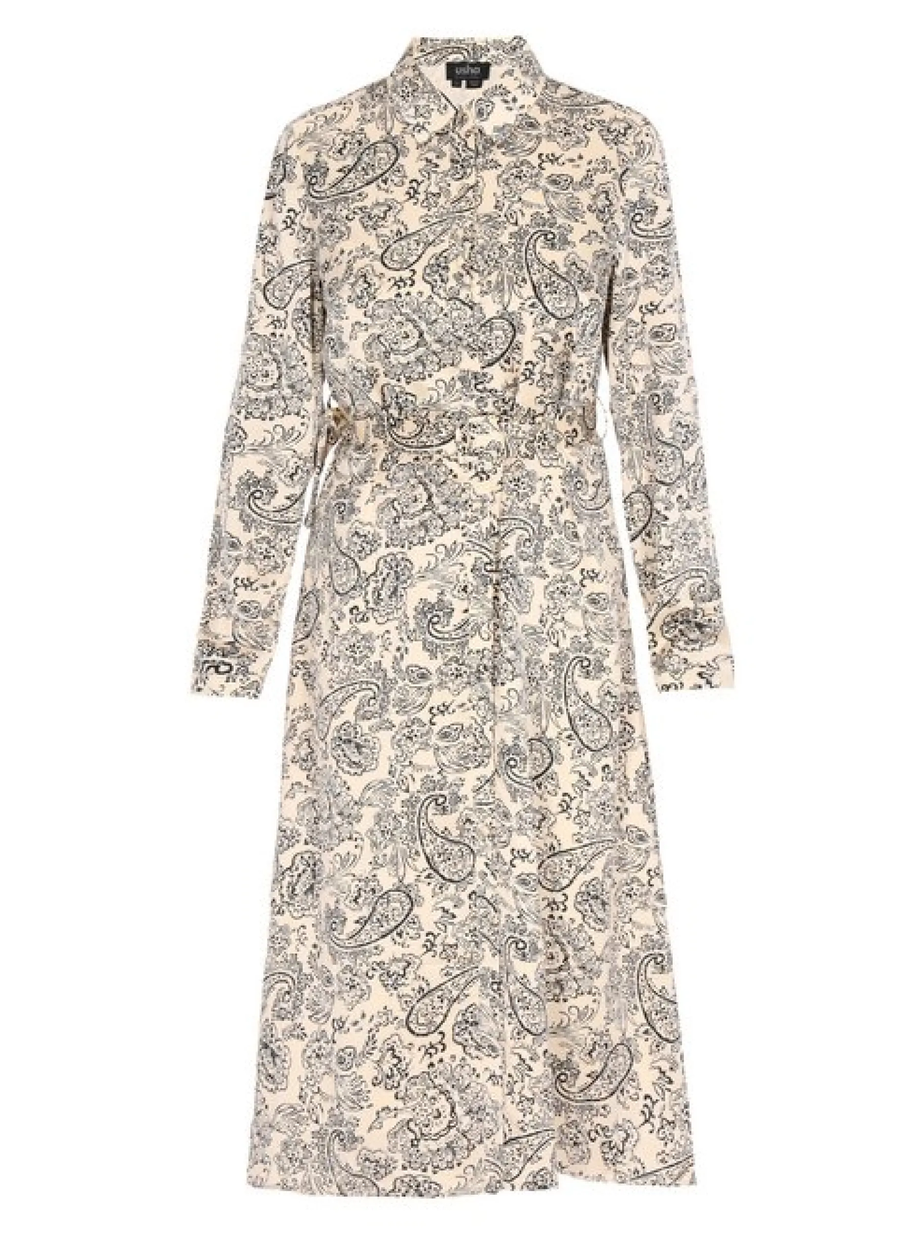 Usha Damen Kleid in beige schwarz - Länge: mittel