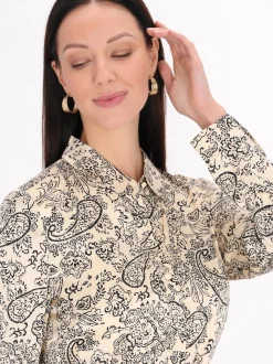 Usha Damen Kleid in beige schwarz - Länge: mittel