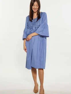 Usha Damen Kleid in blau - Ausschnitt: ohne Kragen