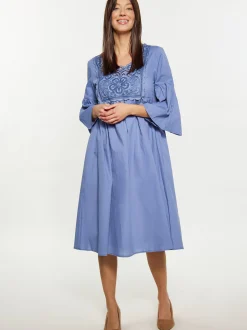 Usha Damen Kleid in blau - Ausschnitt: ohne Kragen