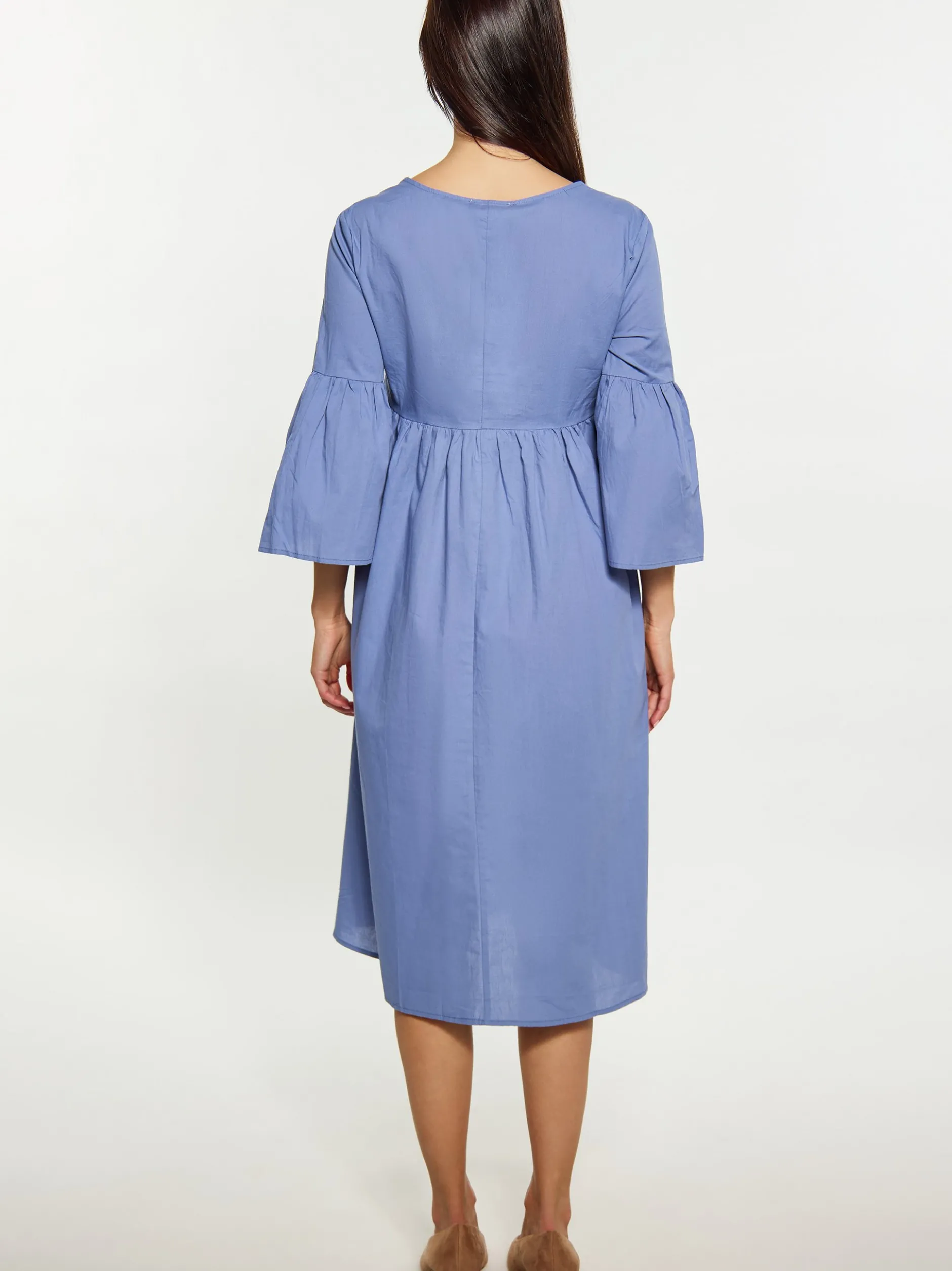 Usha Damen Kleid in blau - Ausschnitt: ohne Kragen