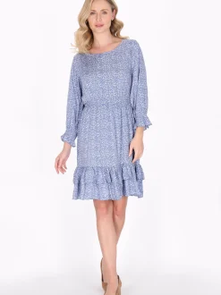 Usha Damen Kleid in blau - Ausschnitt: Rundhals