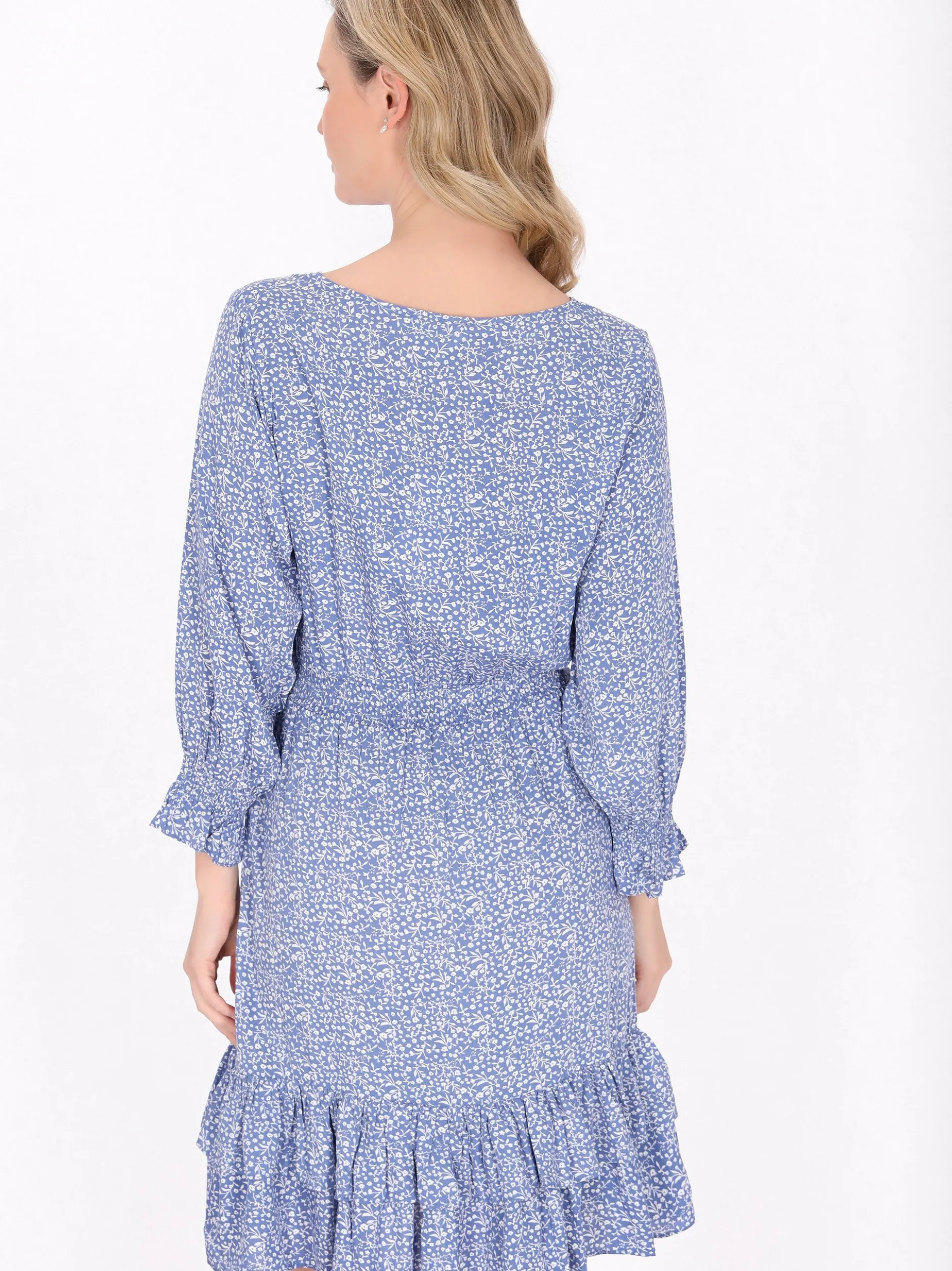 Usha Damen Kleid in blau - Ausschnitt: Rundhals